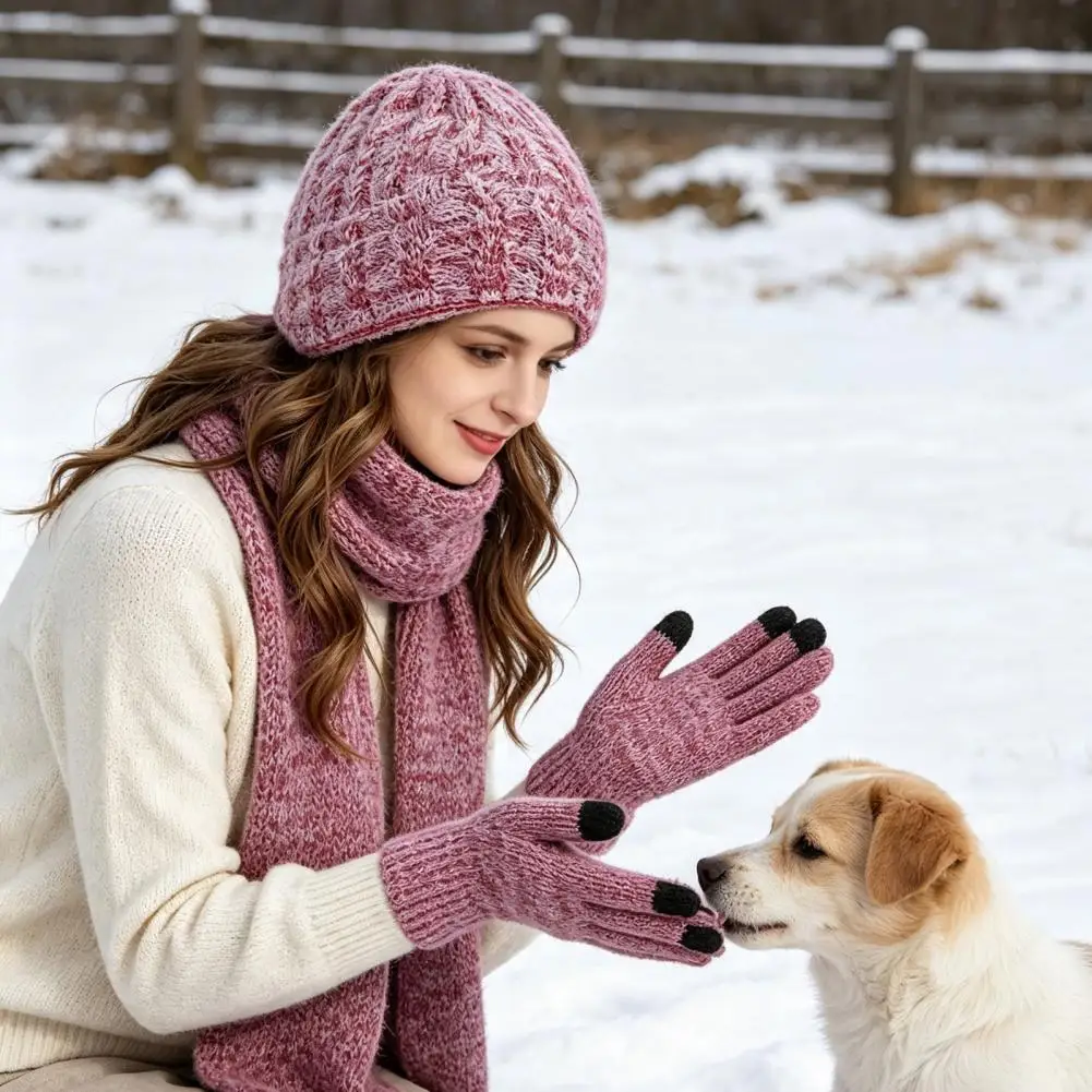 3pc Winter Knitted Hat Scarf Gloves Set for Women Men Cold Proof Ear Protection Scarf Warm Skullies Outdoor Cycling Skiing