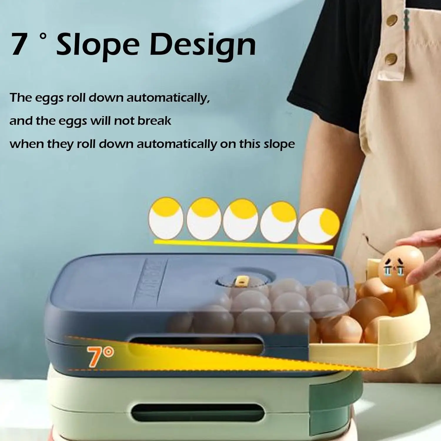 Stackable Egg Holder Storage Box Drawer Automatic Rolling Refrigerator Eggs Organizer Space Saver Container Kitchen Organizer