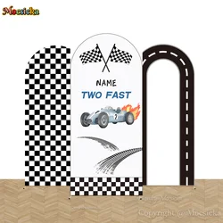 Two Fast Racing Car Arch Cover Backdrop Baby Boy 1st Birthday Party Custom Name Background Checkered Chiara Wall Photozone Props