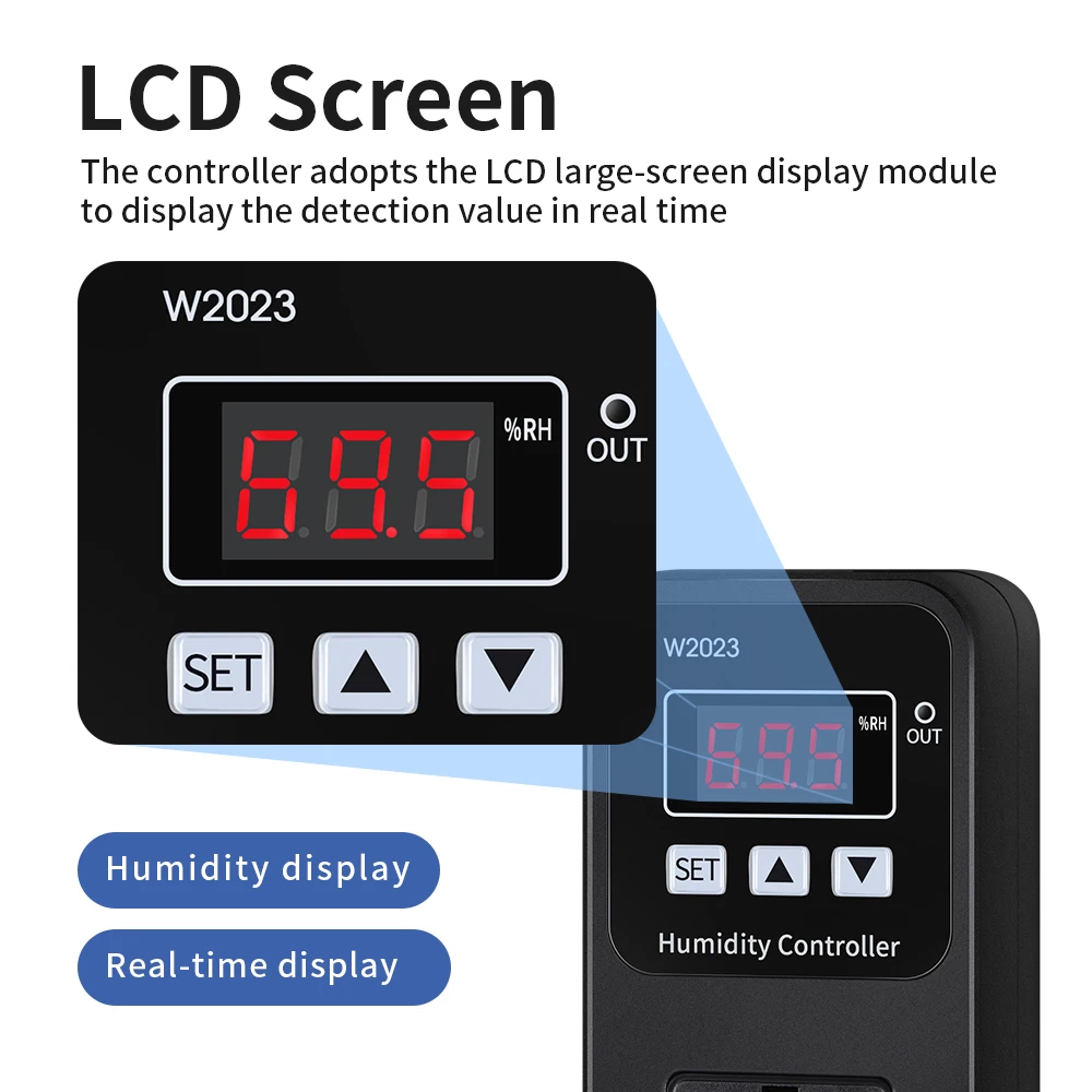 110-220V inteligentny regulator wilgotności gniazdo naścienny elektroniczny higrometr regulator wilgotności przełącznik sterujący z czujnikiem W2023