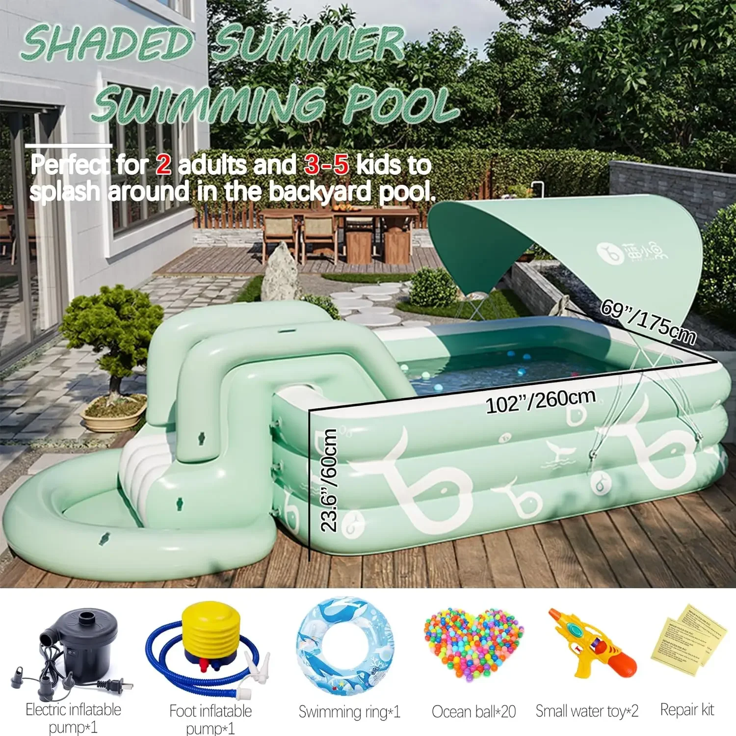 Large Inflatable Pool with Canopy & Slide 1