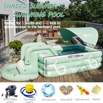 Large Inflatable Pool with Canopy & Slide 1