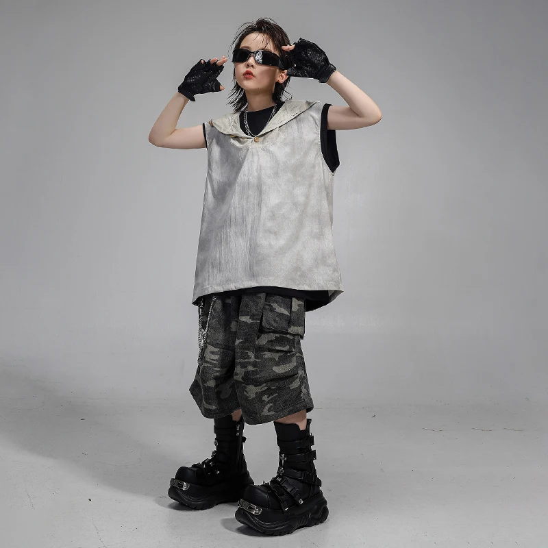 Jungen Hip Hop Kleidung Ärmelloses Mit Kapuze T-shirt Street Dance Hosen Mädchen K-pop Kostüm Kinder Streetwear Kinder Bühne Kleidung Set