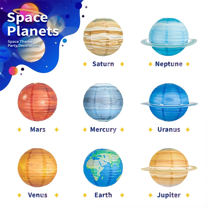 Outer Space Planet Ceiling Hanging Lanterns Stellar Solar System Paper Lanterns Space Theme Party Decor for Kids' Birthday Home