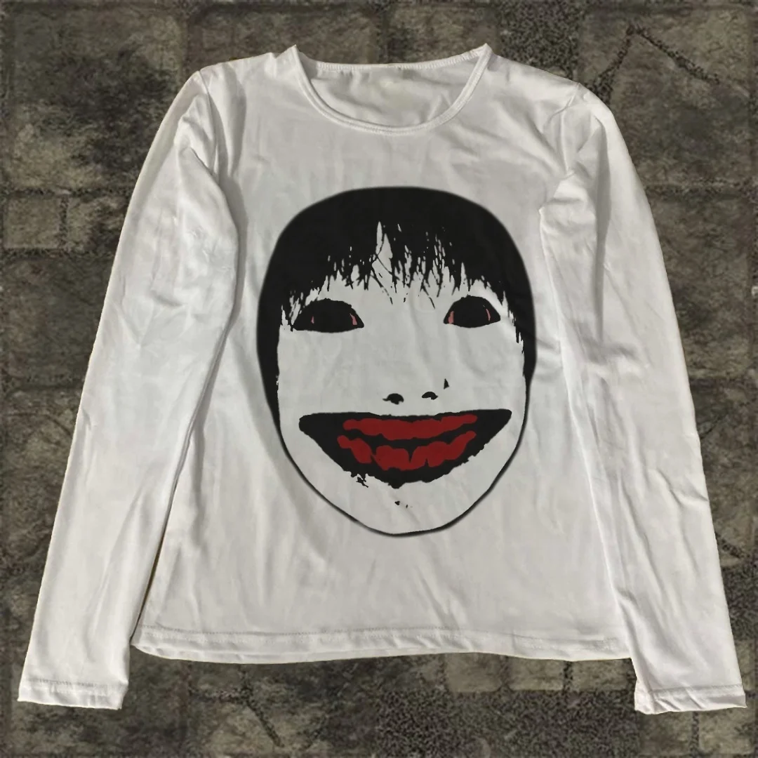 

2000s Aesthetic Long-sleeve Tees Gothic Harajuku Letter Graphic Emo Girls Long-sleeve Tops Vintage Fairytale Women Clothes Y2k
