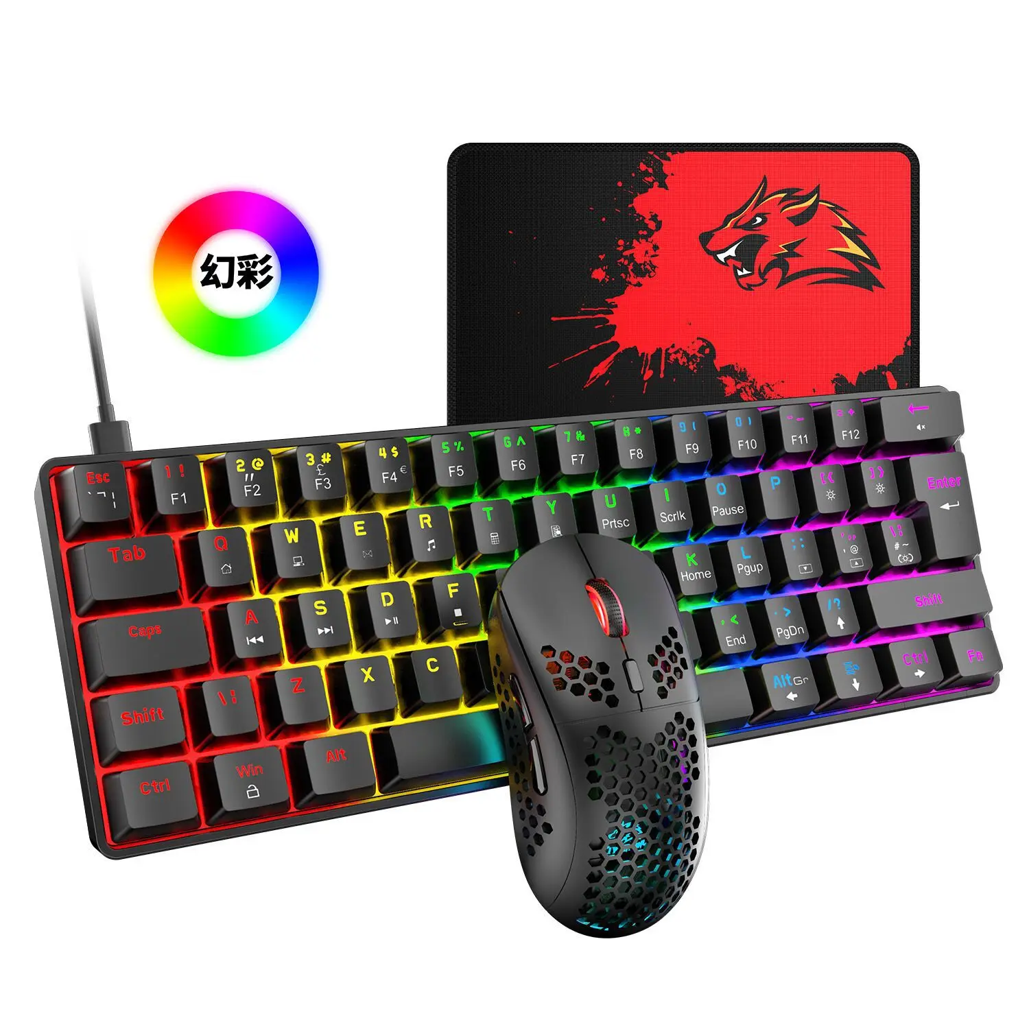 

T60 Key and Mouse Set 62 Key True Mechanical Keyboard Tablet Laptop RGB Gaming Keyboard Mouse Set