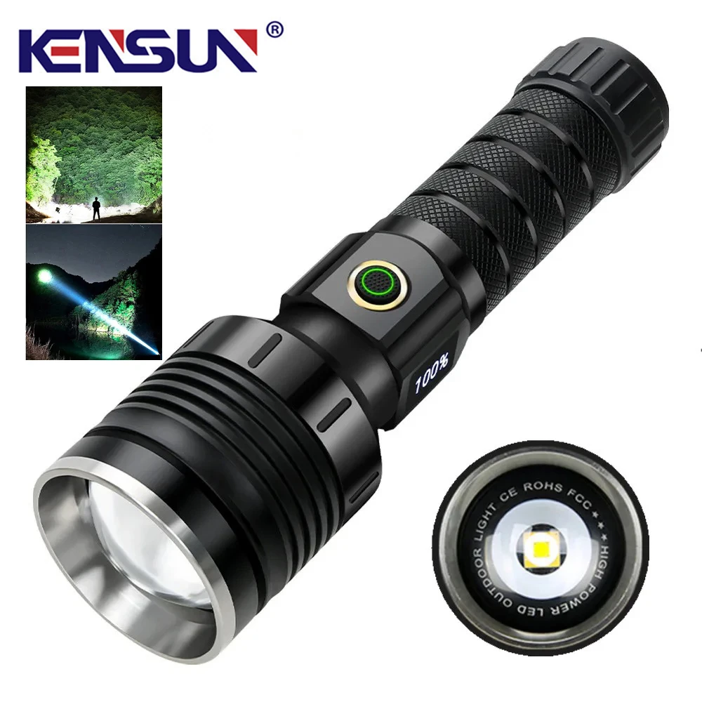 Hochleistungs-LED-Taschenlampe, leistungsstark, superhell, taktische Taschenlampe, Langstrecken-Scheinwerfer, USB-aufladbar, zoombar, für den Außenbereich