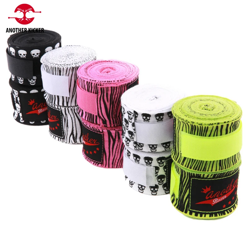 2 Rolls 3/5M Cotton Boxing Bandage Sports Strap Kick Boxing MMA Hand Gloves Wraps Wrist Support Stripe Skull Muay Thai Bandages