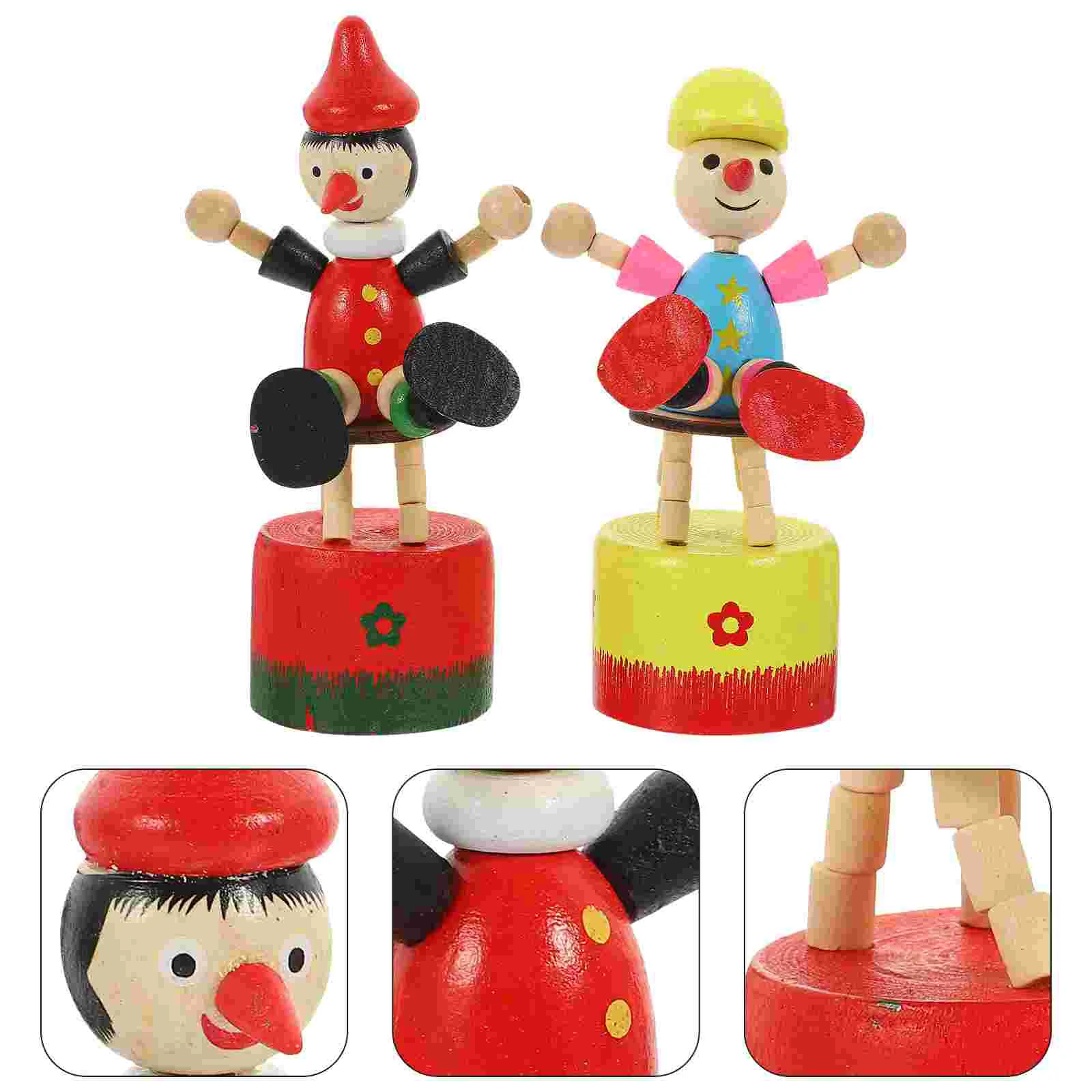 2 Pcs Wooden Clown Ornament Car Toy Desktop Decor Puzzle Craft Adorable Modeling Work Preschool Creative Adornment