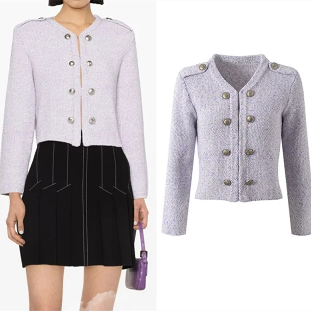 

Ele Light Purple Knitted ort Coat M-Home Women's Faion Design Sensation Fraance Sle Top Quali Spring Season