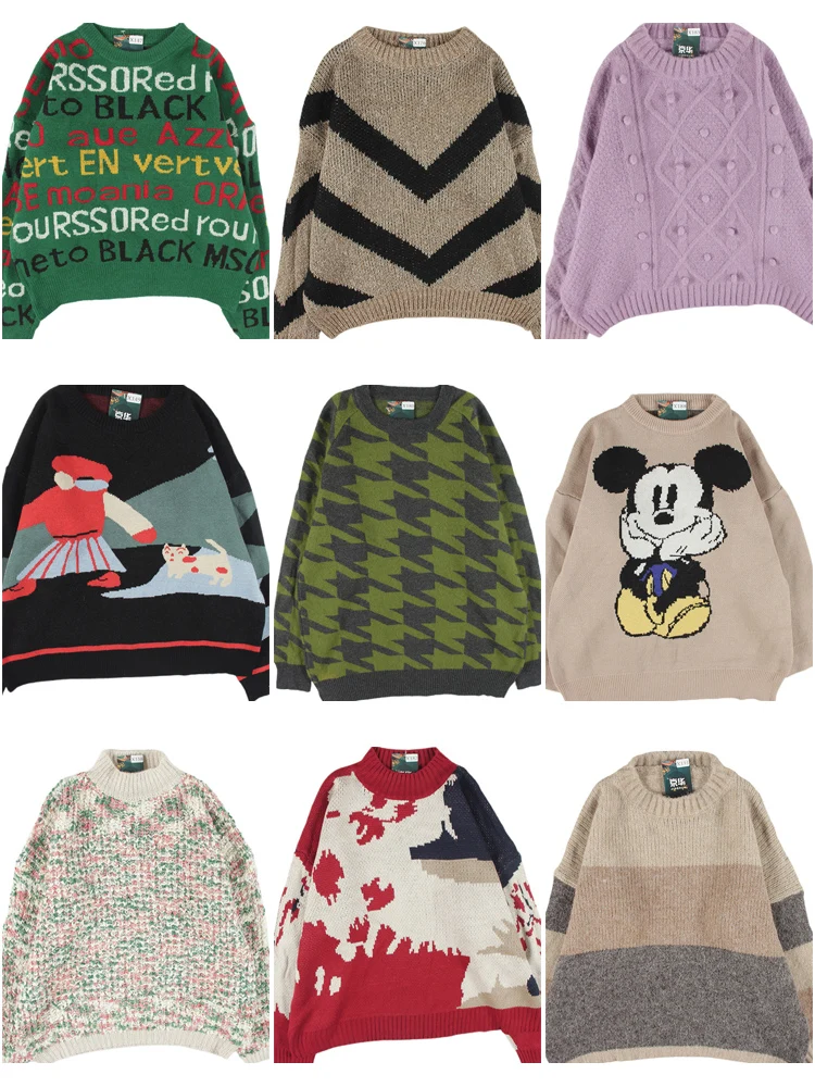 

Vintage Loose Fit Color Blo Fair Isle Wool Sweater ex Autumn Winter Retro Japanese Sle Commute Faion Pure Knitwear