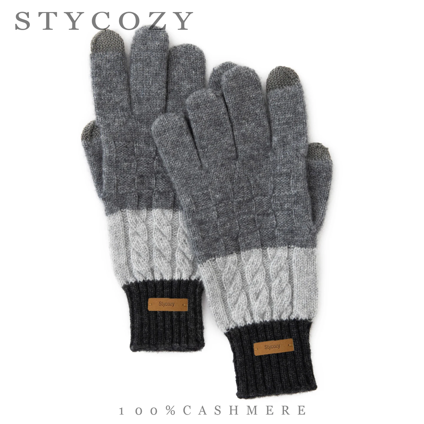 100% Cashmere Touchscreen Gloves Unisex Cable Knit Color Block Warm Full Finger Gloves Elastic Cuff Winter Mittens Riding Gift