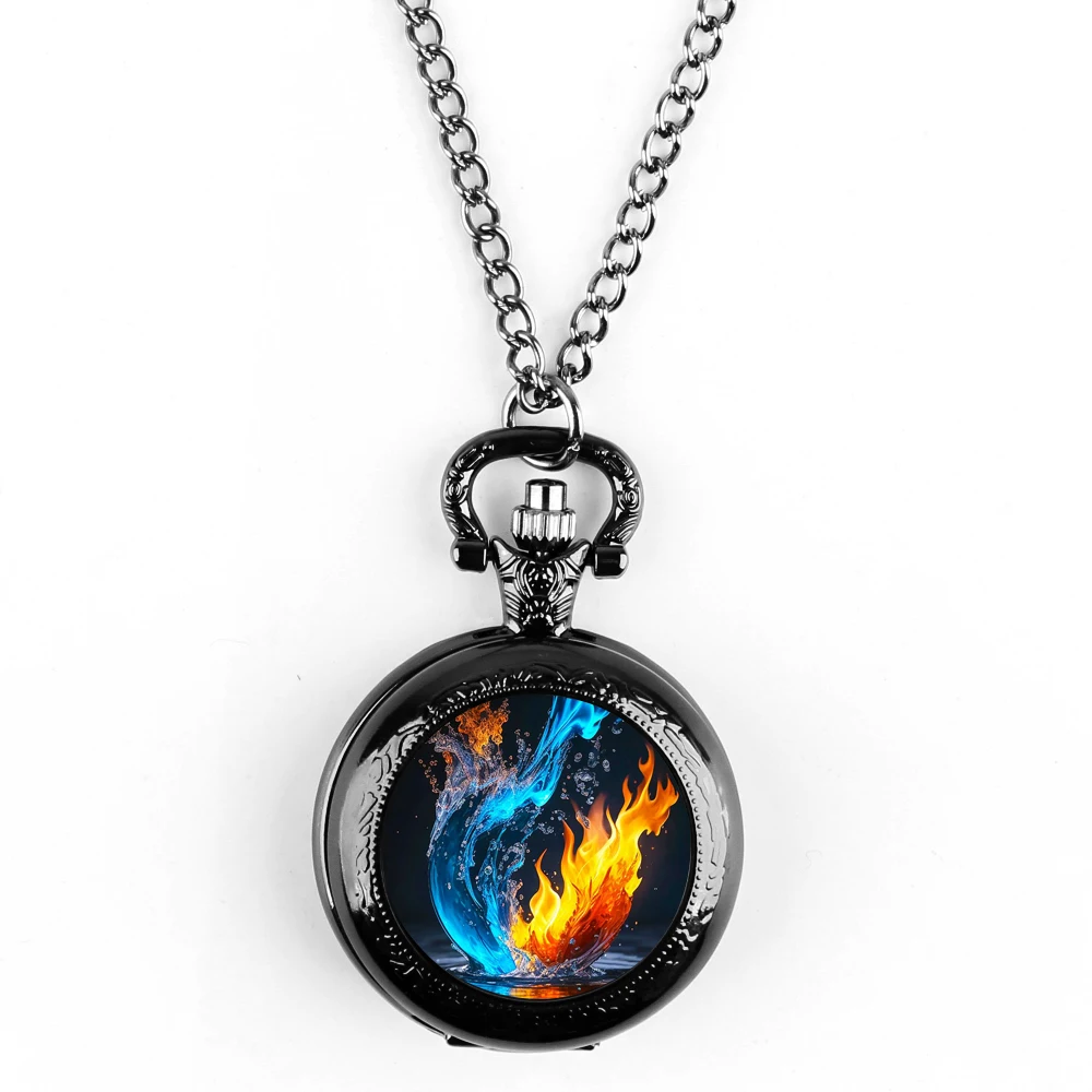 Water and Fire Element Quartz Pocket Watch - Glass Patch, Limited Time Discount on AliExpress, Men's Fashion Accessories