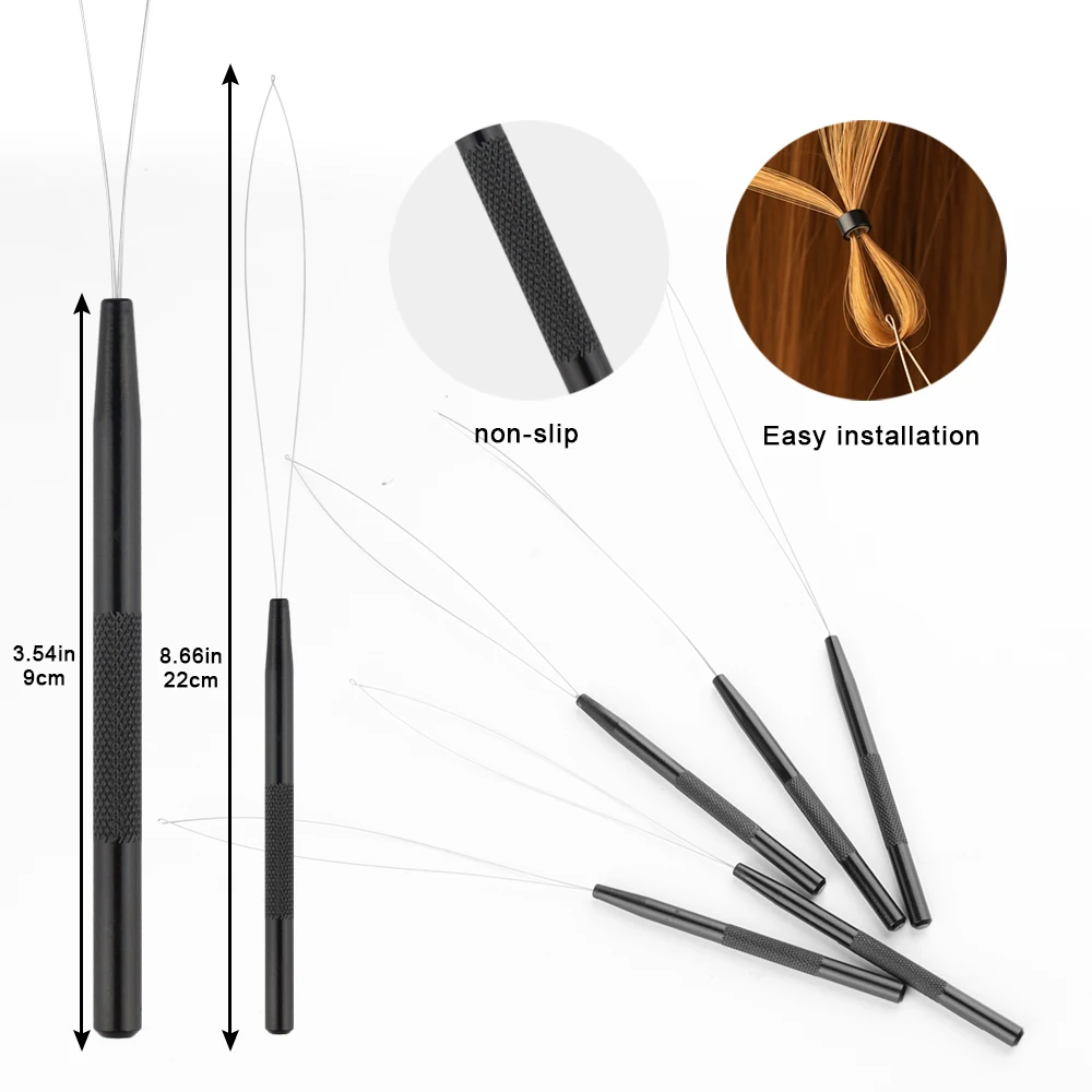 Lanshii Hair Extension Loop Tool – Bead Threader for Weft Micro Ring Extensions, Easy Pulling Hook Tool for Salon and Home Use