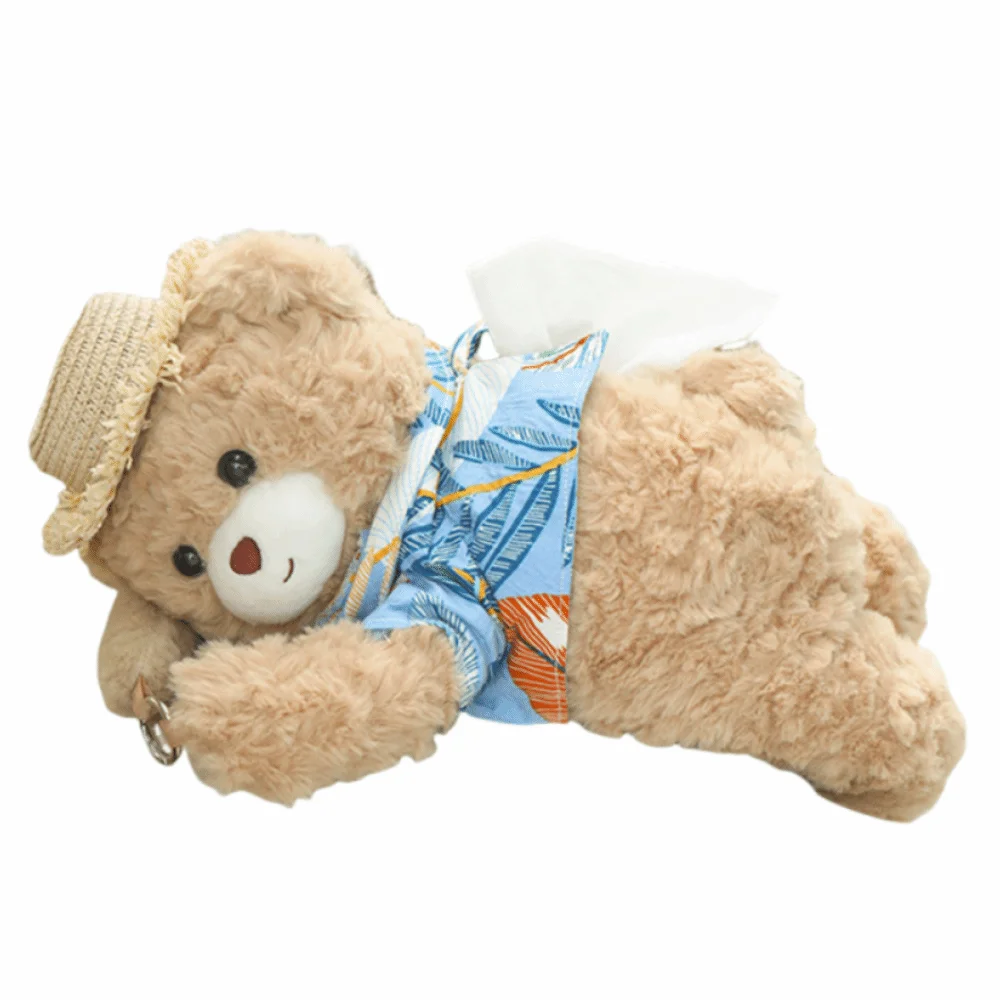 Cartoon Plush Bear Vehicle Tissue Bag Soft Fluffy Animal Hanging Tissue Holder Portable Decorative Plush Tissue Box Dispenser
