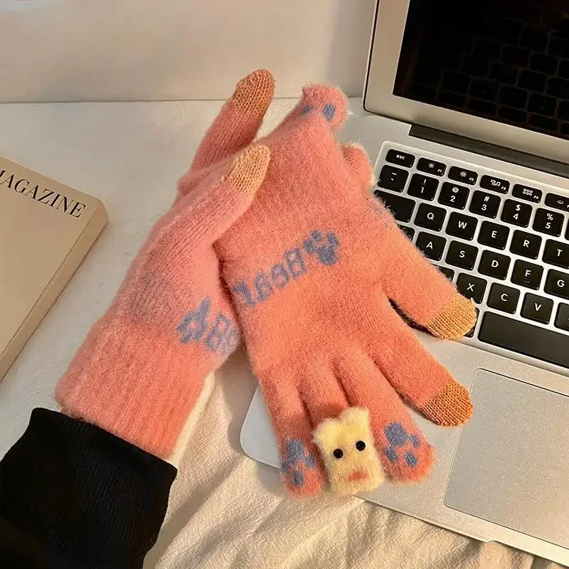 かわいいぬいぐるみ暖かい手袋フィンガータッチスクリーン 5 本指手袋女性のための秋と冬の屋外サイクリング用品