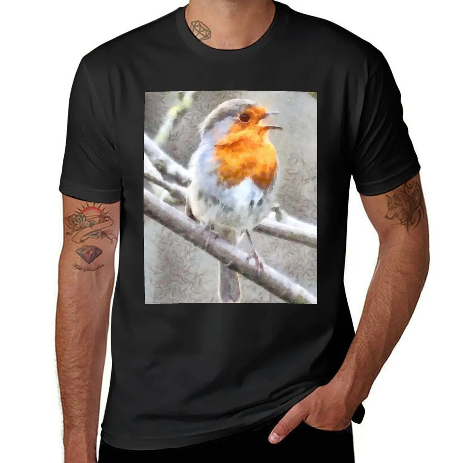 Angelic Robin Watercolor T-Shirt quick-drying cute tops heavyweights fruit of the loom mens t shirts