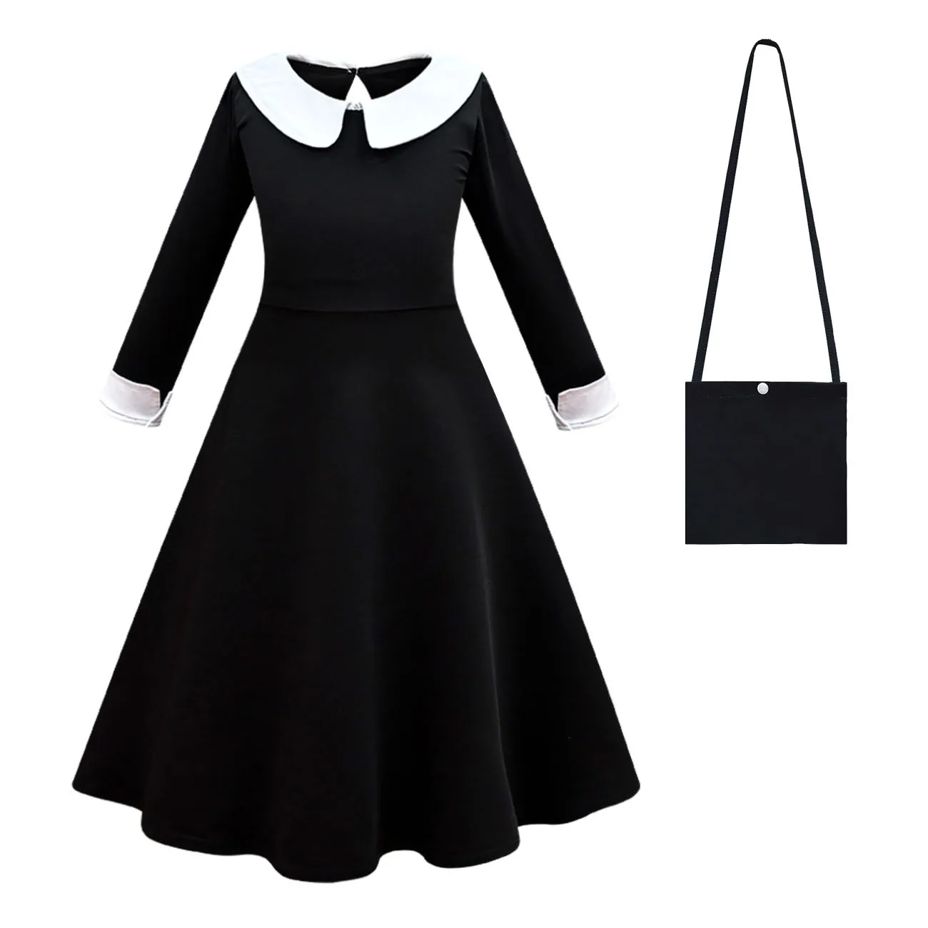 For Girls Wednesday Addams Cosplay Dress Costumes Black Gothic Dresses Children Clothes Halloween Party