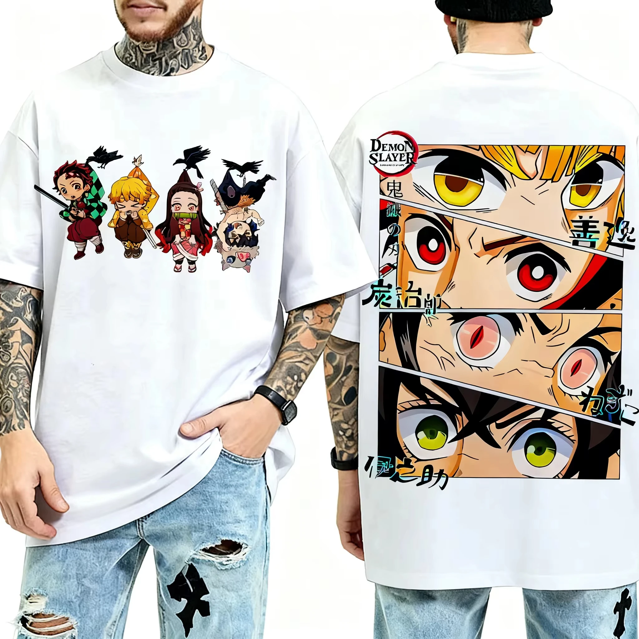 2026 New Hot Summer Demon Slayer Anime Character Eyes Printed T-shirt Men's and Women's T-shirt Men's Top Sports T-shirt