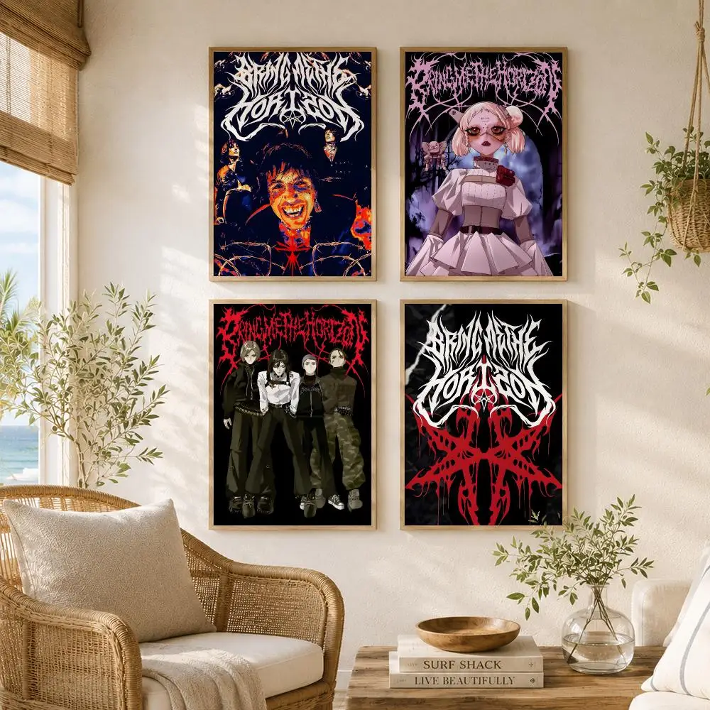Band Bring Me The H-Horizon Painting Calligraphy High-Quality Canvas Wall Mural Crease-Free For Living Room Bedroom Interiors