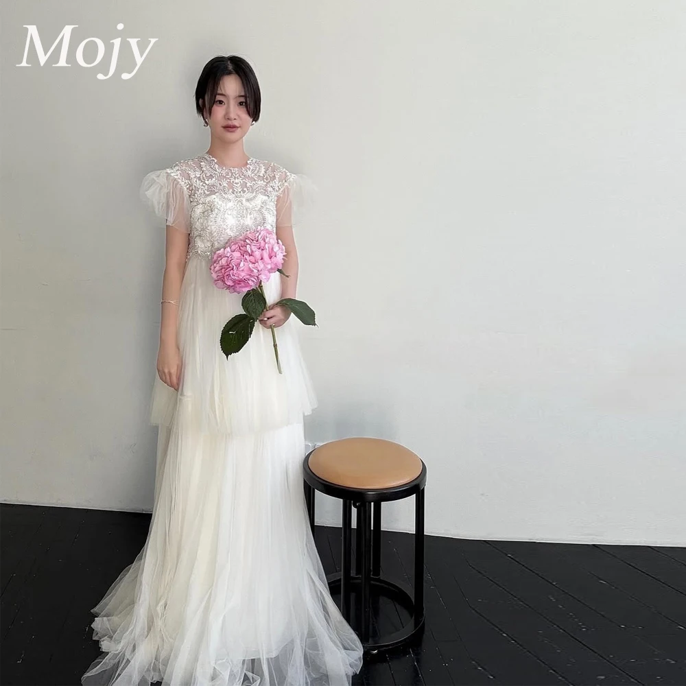 Mojy Korean Wedding Dresses 웨딩드레스 O-Neck Bride Dress Patchwork Lace and Tulle Wedding Dresses Photo Shoot Customized