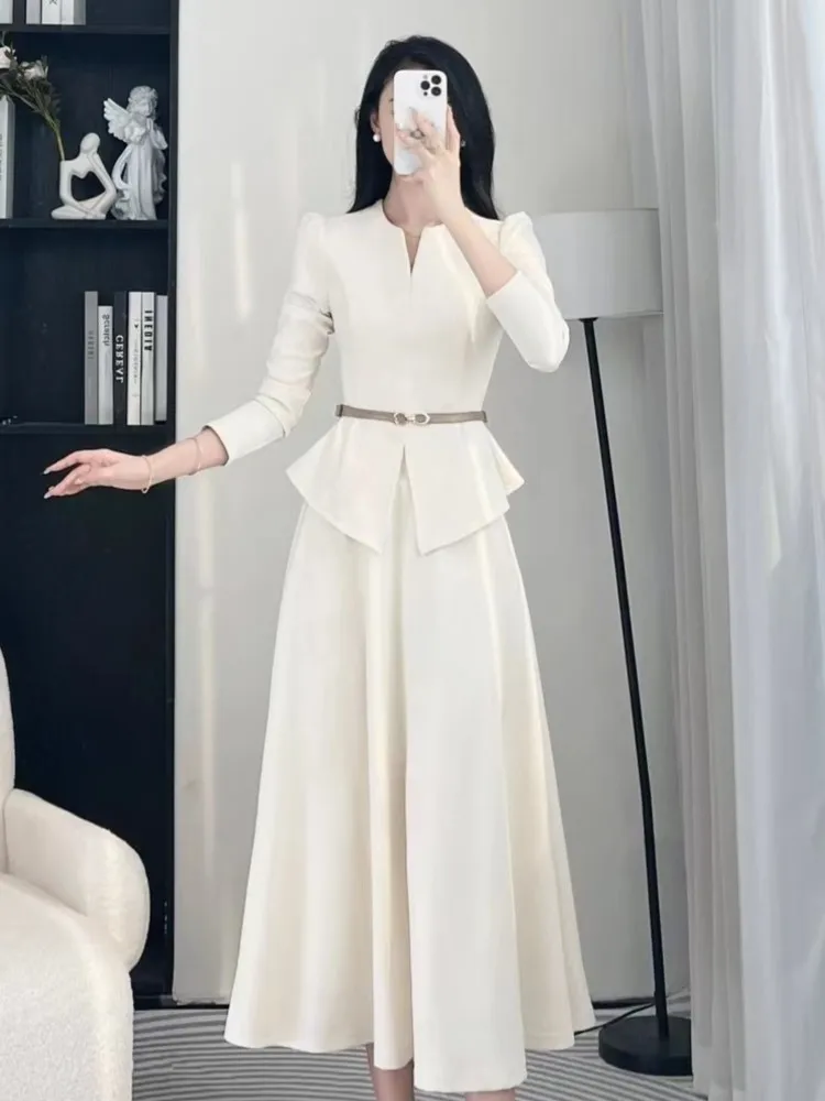 Autumn Winter Women\'s Office Lady Two-piece Skirt Set Solid Long Sleeve Slim Top Midi Skirt Korean Fashion Outfits New Suit