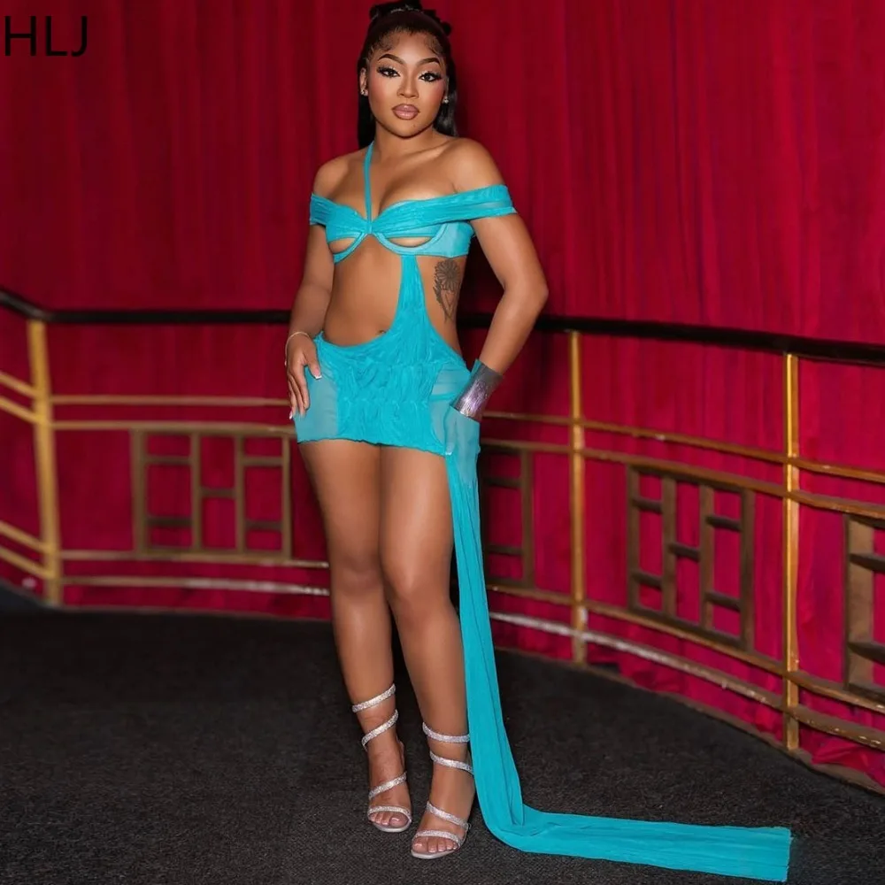 فساتين قصيرة مثيرة مفرغة من FAGADOER فستان نسائي شبكي مكشوف الأكتاف غير منتظم مُزين بقطع القماش ملابس خروج نسائية جديدة