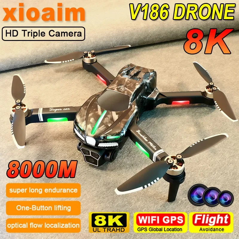 

For Xiaomi V186 Pro Drone Professional Brushless Motor GPS 8K Triple HD Aerial Photography Obstacle Avoidance RC Quadrotor