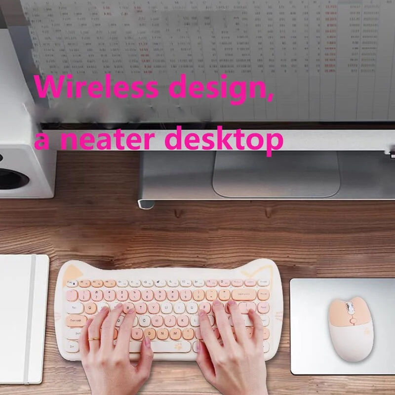 Ensemble clavier et souris sans fil en forme d'animal de compagnie, 2.4GHz, 84 touches, 1600DPI, pour jeu à domicile, bureau, clavier et souris