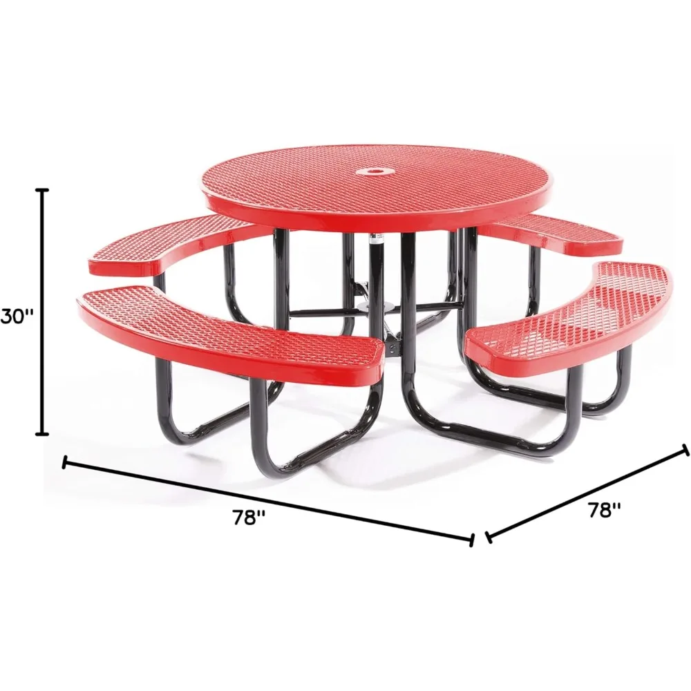 Coated Outdoor Furniture Heavy-Duty Portable Outdoor Picnic Table with Umbrella Hole, Expanded Metal Commercial-Grade Patio