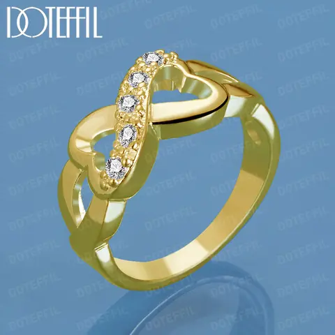 DOTEFFIL 여성용 골드 더블 하트 반지, 웨딩 약혼 파티 패션, 매력적인 주얼리, 18K Best5 DOTEFFIL 여성용 골드 더블 하트 반지, 웨딩 약혼 파티 패션, 매력적인 주얼리, 18K Best5