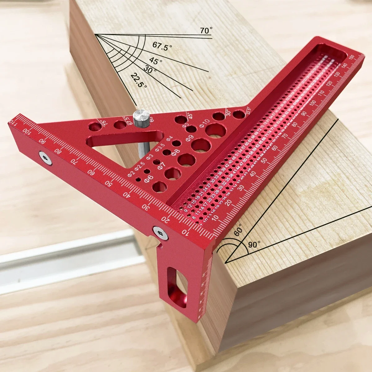 Extended 3D Multi-Angle Measuring Ruler Woodworking Square Protractor W/Dowel Pin,Aluminum Miter Triangler Layout Measuring Tool