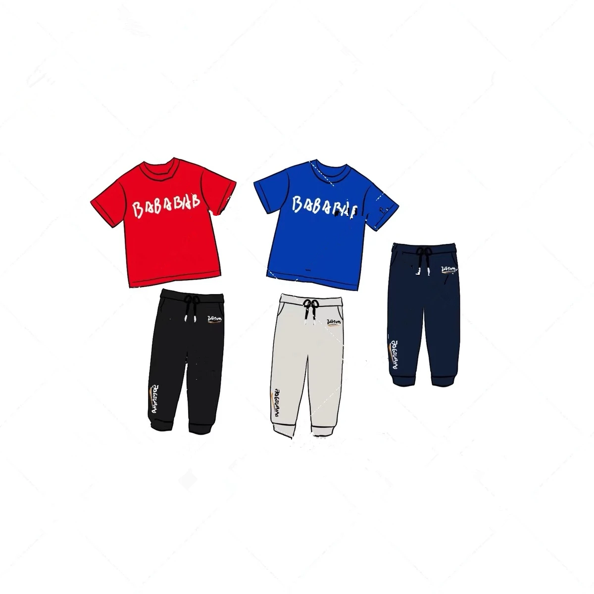

2024 New Children's Leisure Sports Set Tape Letter Short sleeved T-shirt Pure Cotton Cola Guard Pants