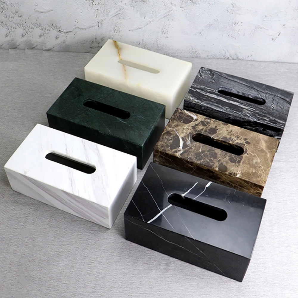 Factory Outlet 25x14x10CM Cuboid Natural Marble Stone Big Tissue Box Storage Organization Case