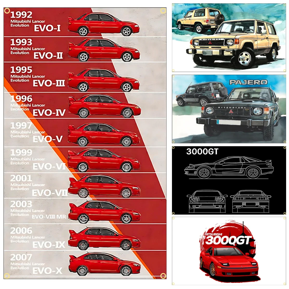 FLAGDOM JDM Car Flag Polyester 2x3ft 3x5ft EVO 3000GT Poster Banner for Home Room Outdoor Decor