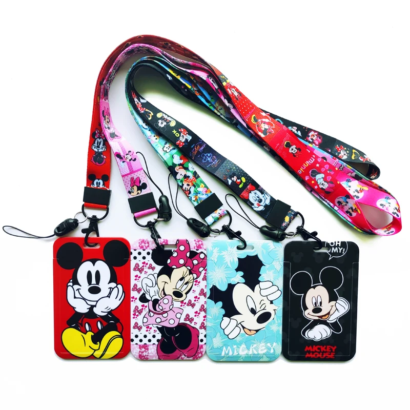 Disney Mickey Minnie Mouse Girls Sliding Lanyard ID Card Holders Badge Holders Hard Plastic Card Sleeves For Worker