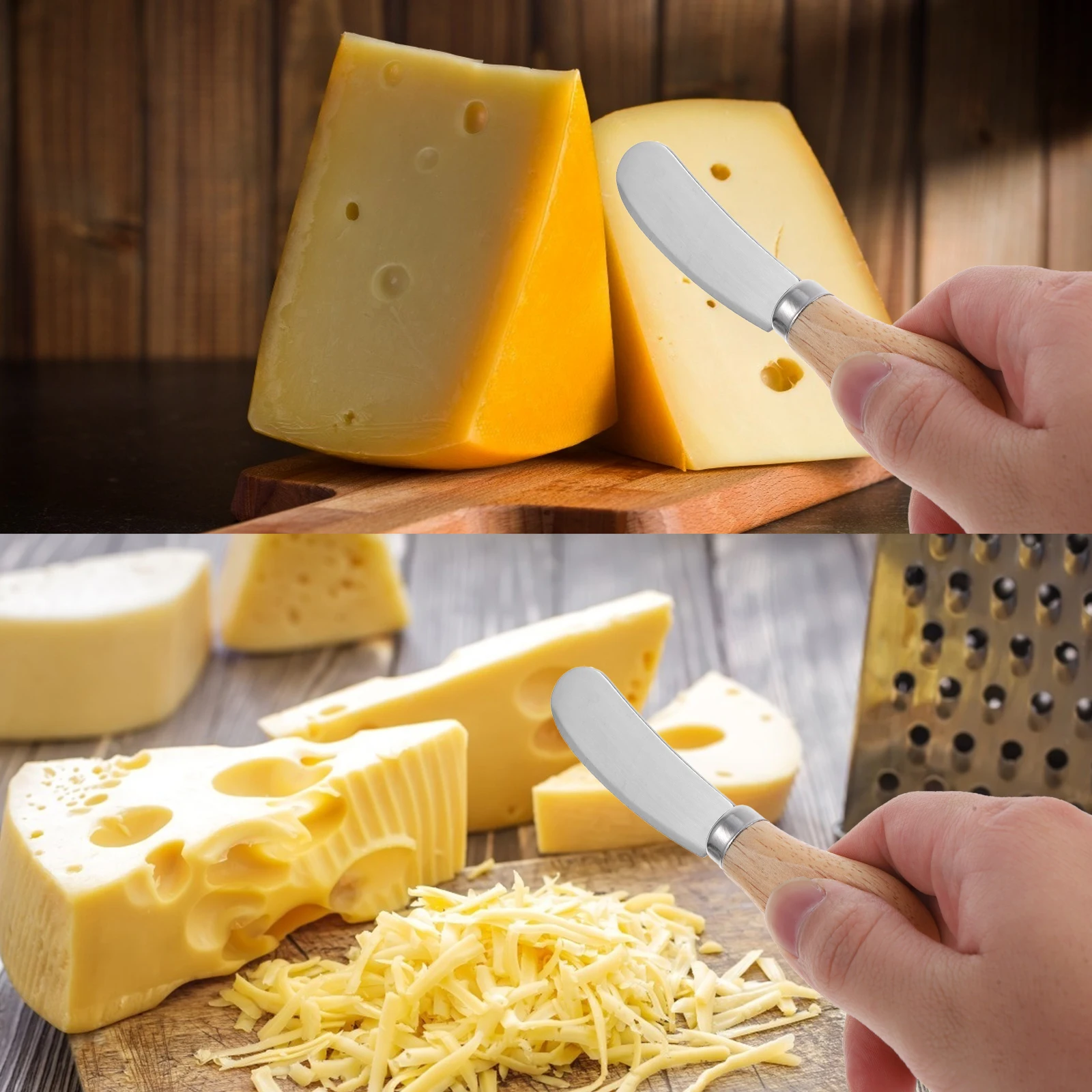 

6 pcs Cheese Spreaders Wood Handle Stainless Steel Butter Cutter Rust Resistant Ergonomic Design Easy Grip Slicing Hard Cheese