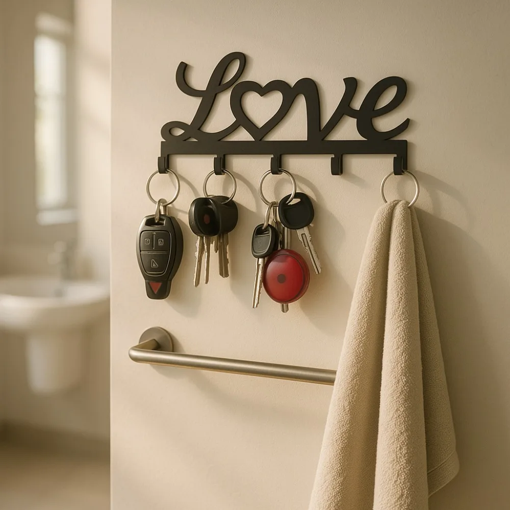 رف مفاتيح حائط عائم على شكل فن حديدي عصري - أفضل بائع مع تركيب مزدوج اللزجة وفتحة لكمة، أداة للمفاتيح