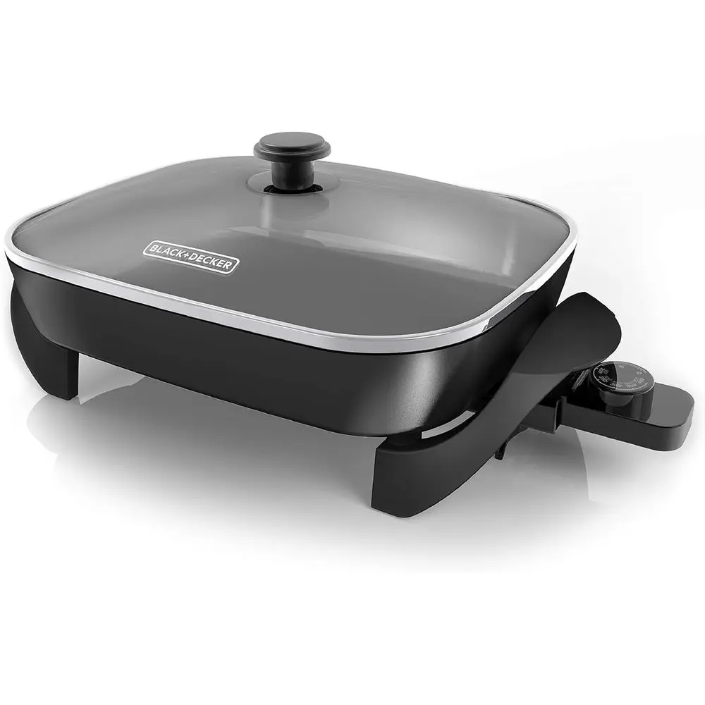 

Electric Skillet with Variable Temp Control, Nonstick Surface, Dishwasher Safe, Tempered Glass Lid, 12x15