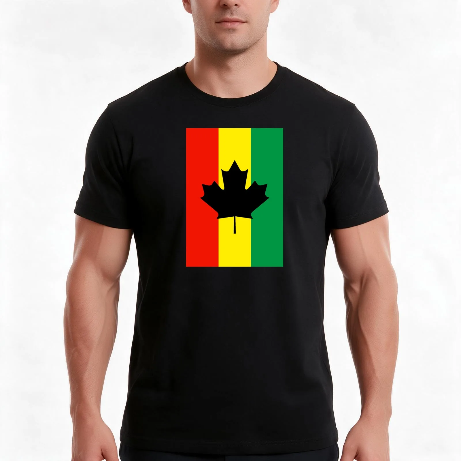 Rasta Reggae Maple Leaf Flag T-Shirt, Summer Casual Cotton Tee, Oversized Streetwear Tops, Vintage Graphic Print, 100% Cotton