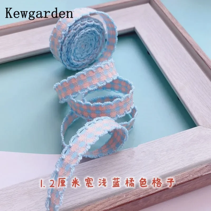 Kewgarden Plaid Overlock Edge Ribbon 32mm 12mm DIY Hair Bow Accessories Handmade Sewing Crafts Tape Gift Packing 5 Meters