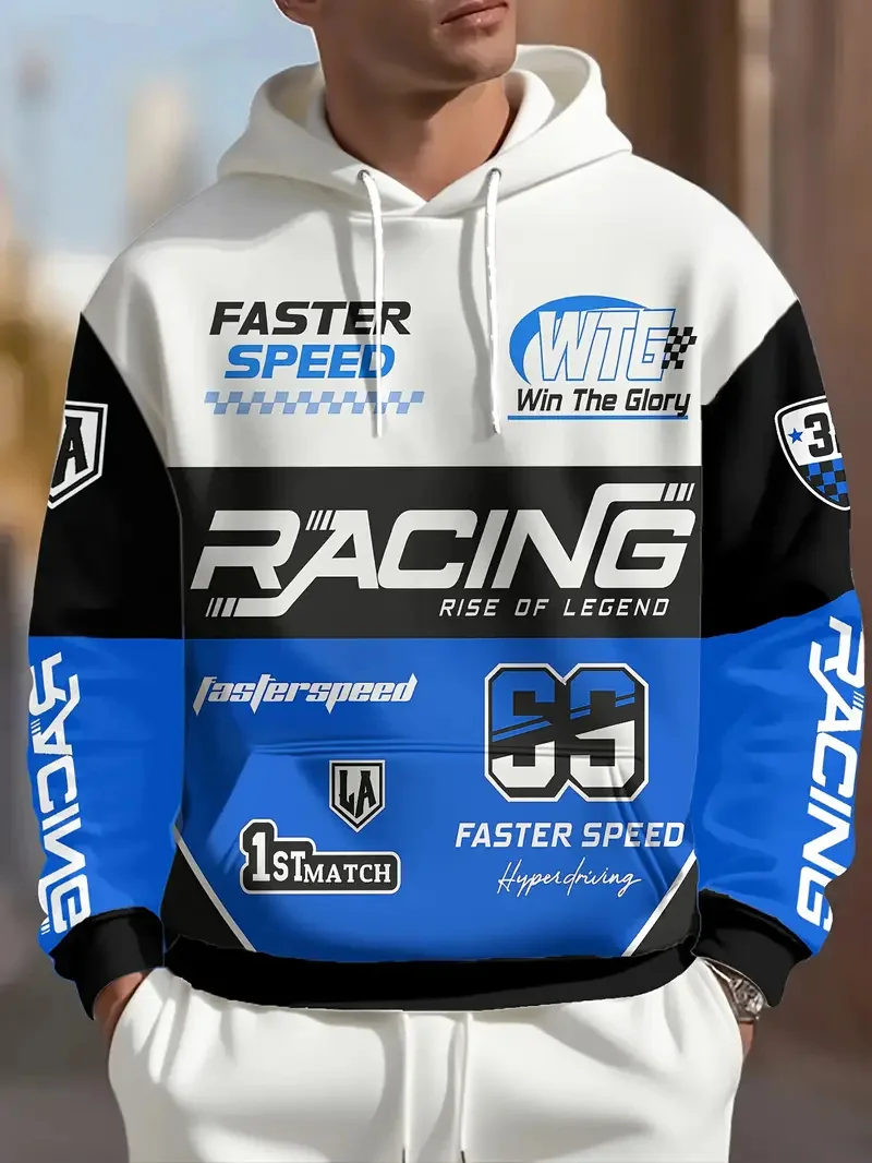 

Men's Fashion Cool Racing Hoodies Autumn Outdoor Extreme Sports Hooded Sweatshirt 3D Print Letter Number Graphic Long Sleeve Top