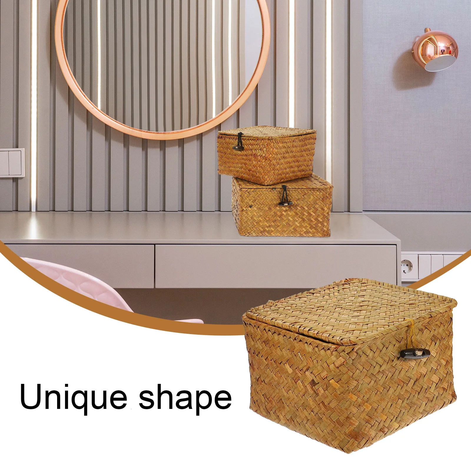 

1 Set Desktop Organizer Storage Box Multifunctional Large Capacity Sundries Cosmetics Case Portable Woven Storage Basket