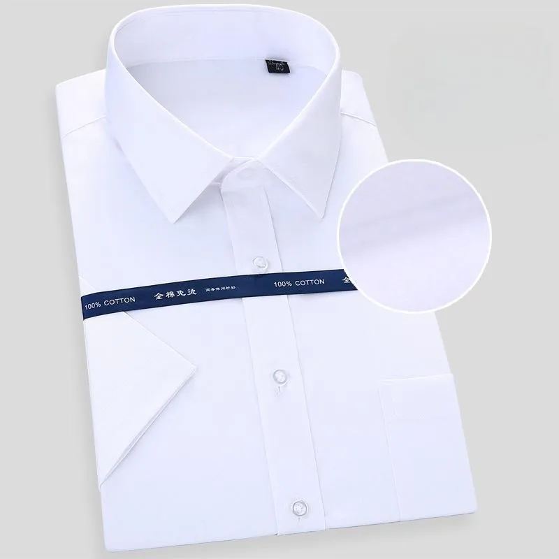 New Men\'s Fashion Pure Cotton Business Dress Shirts For Man Short Sleeved Shirt White Classic Social Casual Slim Fit Shirt 8XL