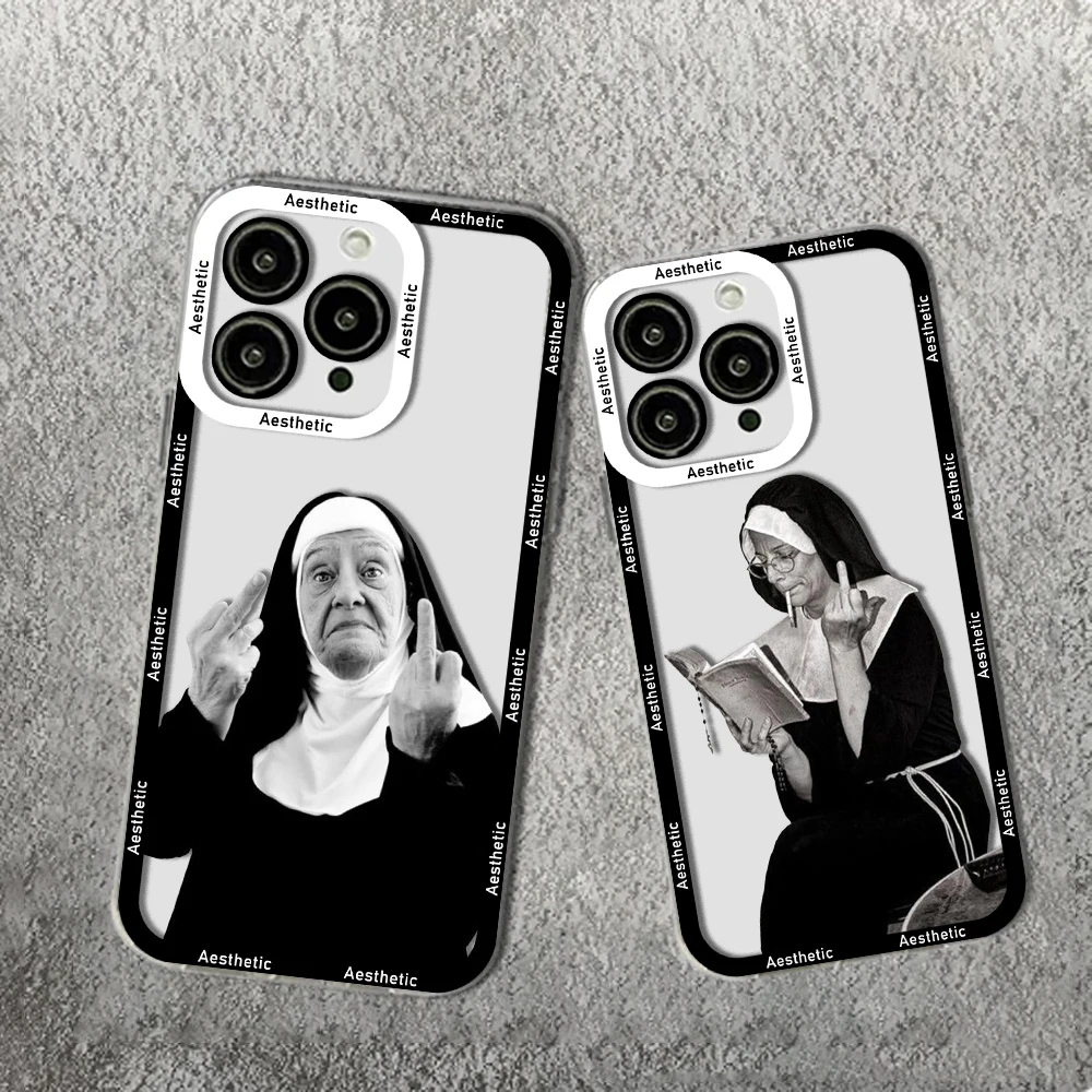 Smoking Nuns Art Aesthetic Phone Case For iPhone 15 14 13 12 11 Mini Pro Max X XR 7 8 Plus Transparent Cover