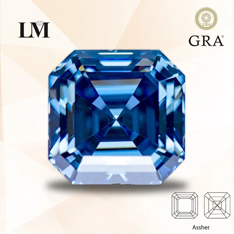 Moissanite Stone Asscher Cut Natural Color Royal Blue With GRA Certificate Gemstone Charms Jewelry Making Pendant Materials