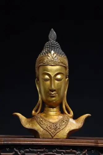 Bronze gilded [Thai Buddha Head] Avalokitesvara Buddha Head Statue