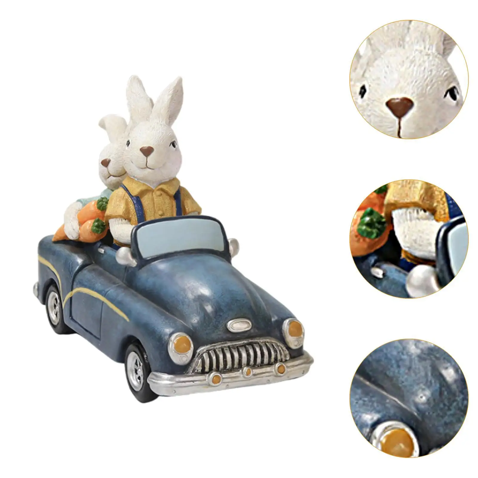 Easter Bunnies Decoration Creative Cute Resin Figurine Car Father and Son Rabbit Ornament for Bedroom Home Office Outside Indoor