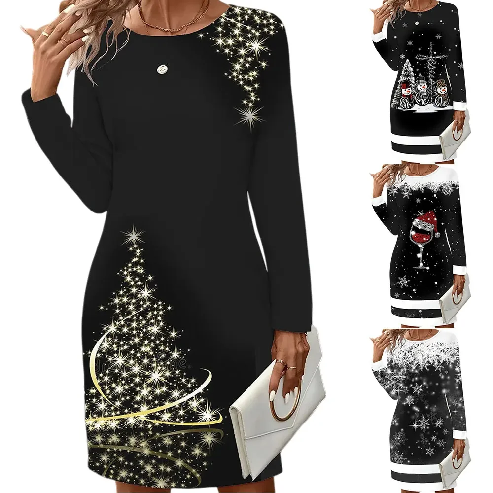 

Women's Loose Fit Printed Mini Dress Loose And Stylish Outdoor Christmas Holiday Mini Dress Long Sleeve For Vacation