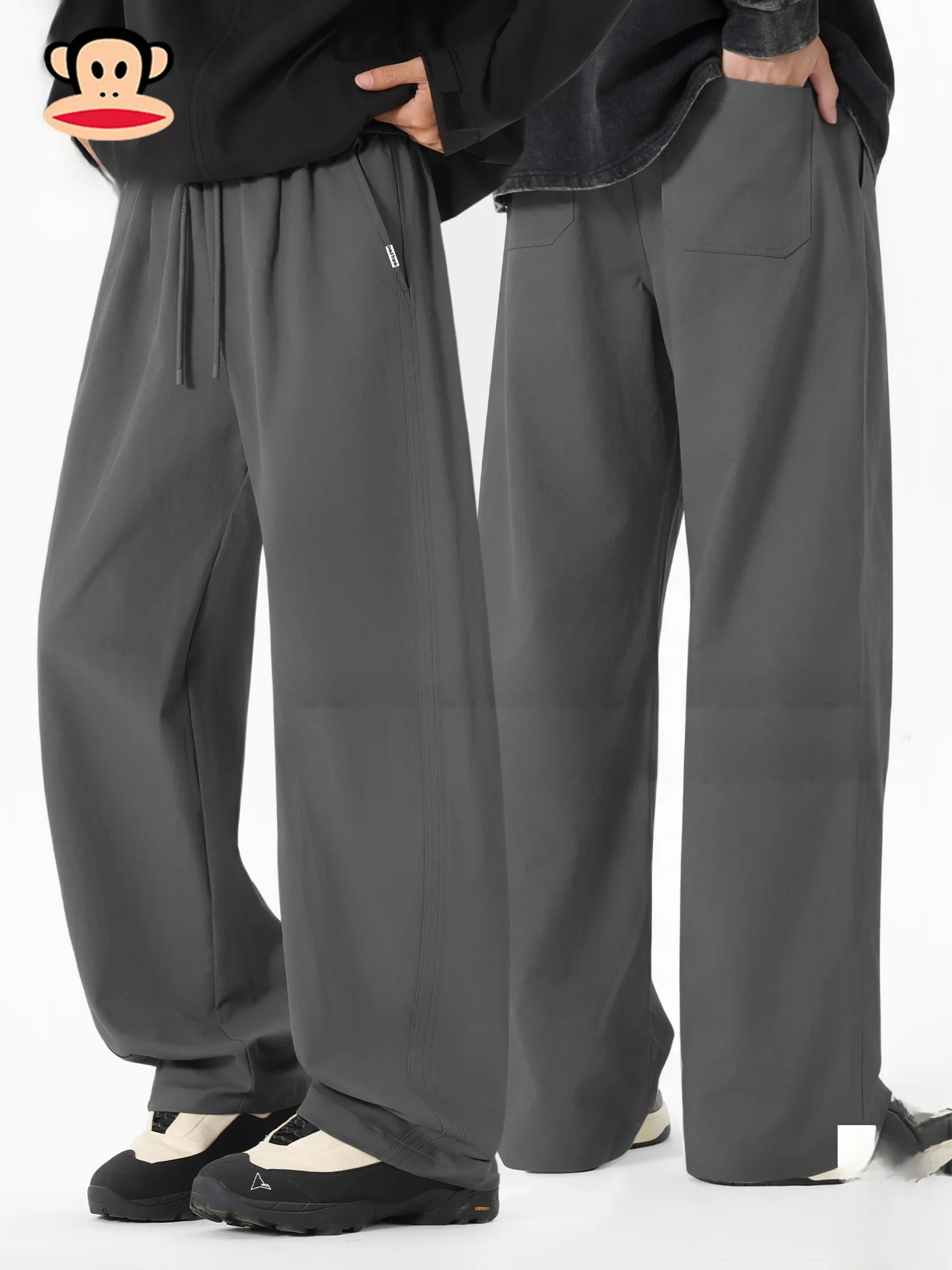 

ey Straight Leg Pants Men's Spring 2026 New American Casual Sports Trousers Trendy High Waist Elastic Waist